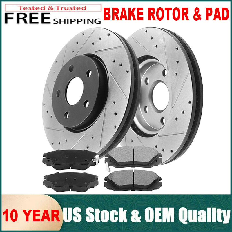 Rear Drilled Rotor + Cearmic Brake Pads for Dodge Challenger 2009 2020