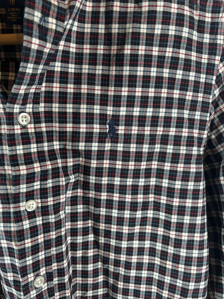 Camisa Polo Ralph Lauren Franela Niños Grande 14-16 Negra A Cuadros Manga Larga Foto 2 de 4