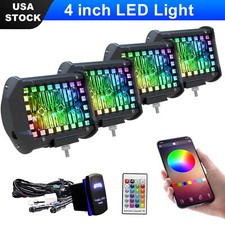 4pcs 4inch Flood Beam Work Light Pods With Rgb Halo Ring Off-road Fog Lamps
