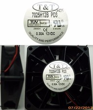 NEW 2.4"x1inch 70mm 25mm Ball Bearing Fan T T 7025H12B-PD3 12VDC/12V 2wire 38cfm