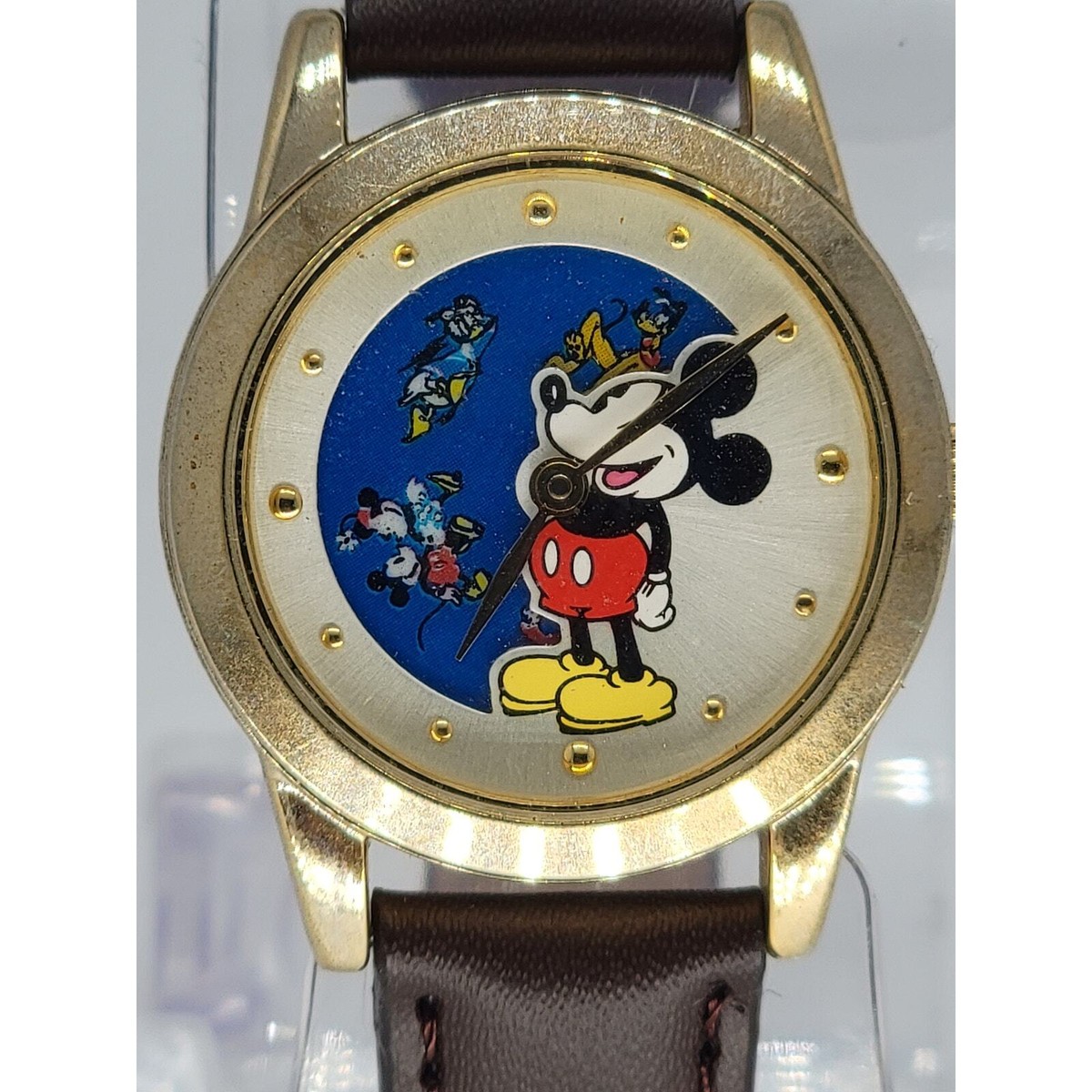Vintage Mickey Mouse Watch Disney Collectible Brown Leather 