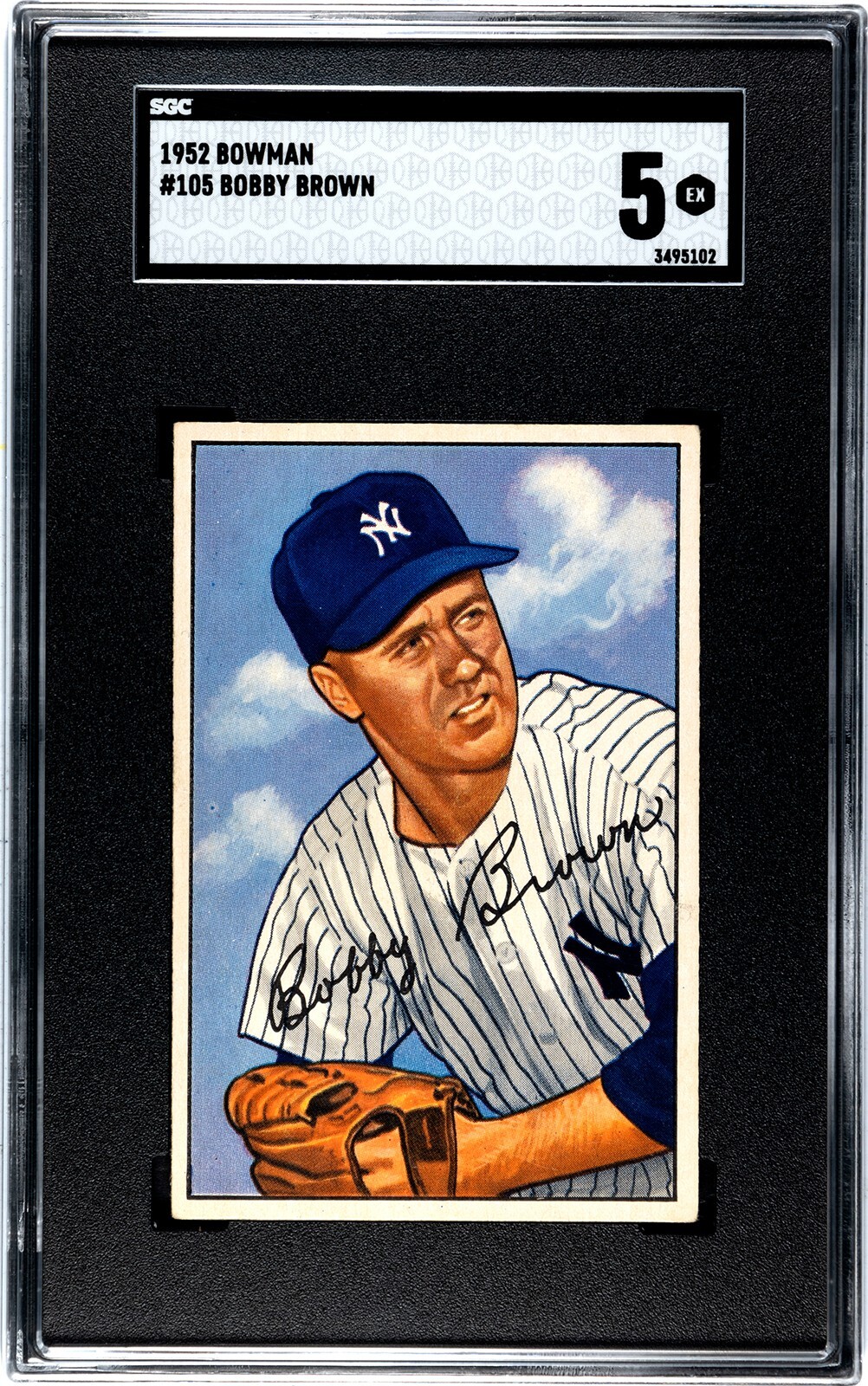 1952 Bowman BOBBY BROWN New York Yankees #105 SGC 5 EX Condition