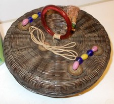 Antique CHINA CHINESE Sewing BASKET PEKING GLASS Beads Trinket Box Woven Wicker