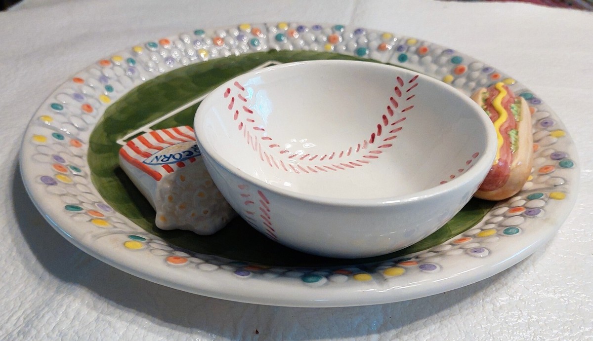 Baseball Theme Appetizer Serving Plate Platter 3-D Dip Bowl Hotdog  display picture 1