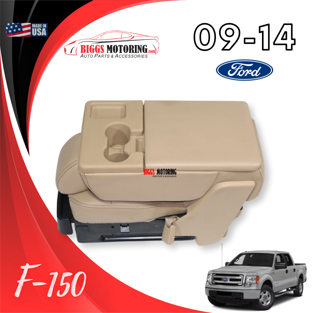 09-14 F150 Center Front Console Jump Seat Tan LEATHER 6 CUP