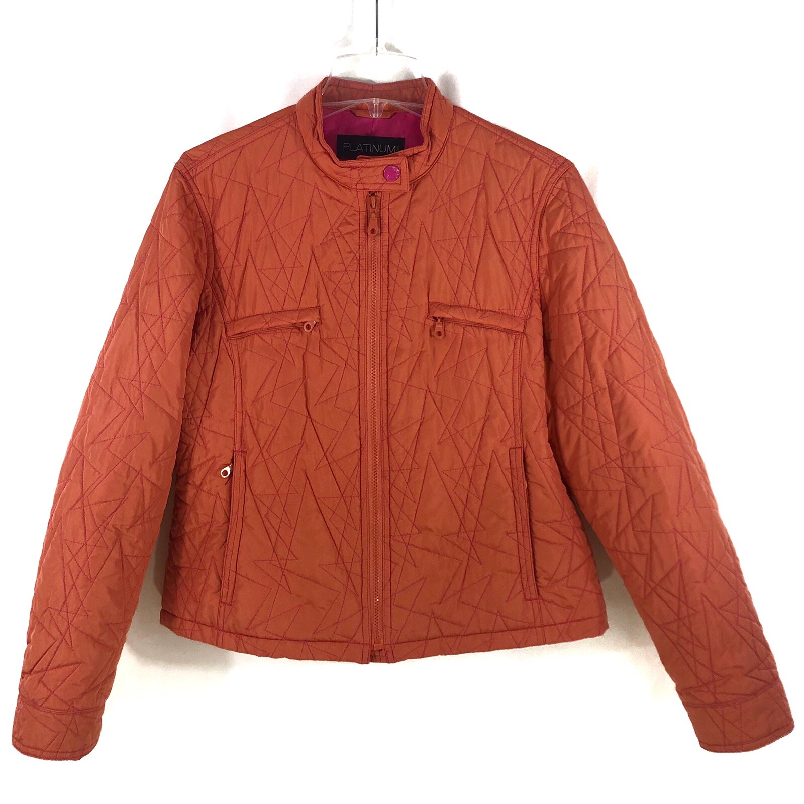 Platinum Utex Orange Quilted Jacket with Pink Stitching size L
