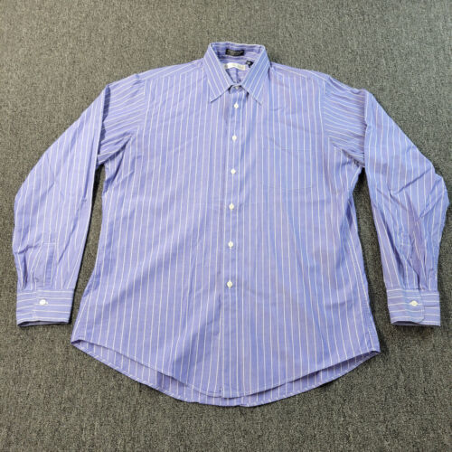 Christian Dior Shirt Mens XL 16 Purple Striped Long Sleeve Button Up Cotton USA - Afbeelding 1 van 10