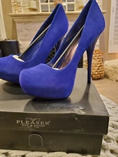 Pleaser Day & Night Shoes GORGEOUS Pumps Heels BlUE Suede Sexy 8  NIB