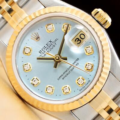 ROLEX LADIES DATEJUST ICE BLUE DIAMOND TWO TONE 18K YELLOW GOLD