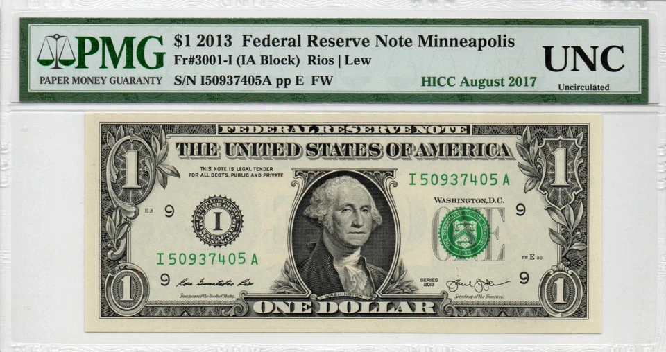 USA Banknote 2013 Federal Reserve Note 1 Dollar, GEM, Fr#3001-L, SN:I50937405A - Image 2 of 3