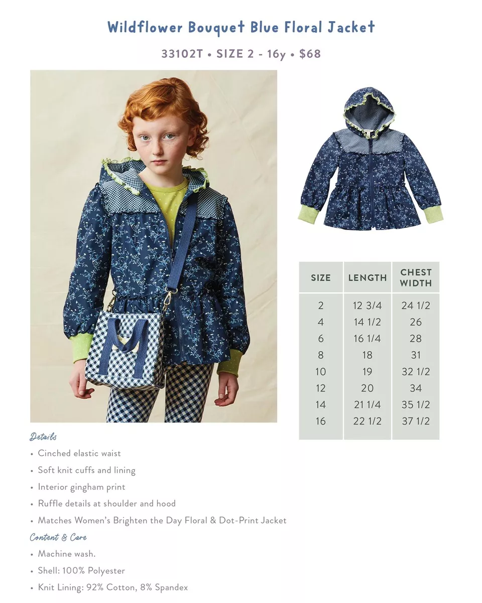 Matilda Jane Girls Wildflower Bouquet Blue Floral Jacket Size 10 New In Bag