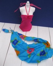 VTG Island Fun Miko/Barbie Doll 1987 PINK Swimsuit Hawaiian Blue swim Skirt set