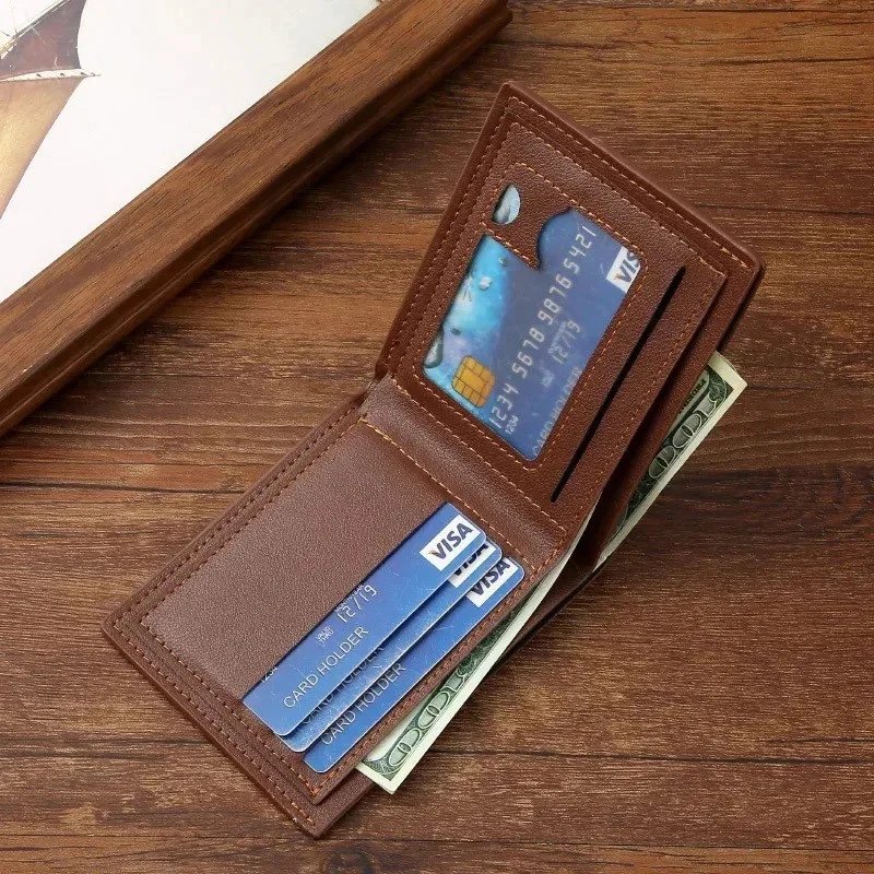Portefeuille en Cuir Souple Homme Pliable Minimaliste Noir Marron Porte Cartes - Photo 2/3
