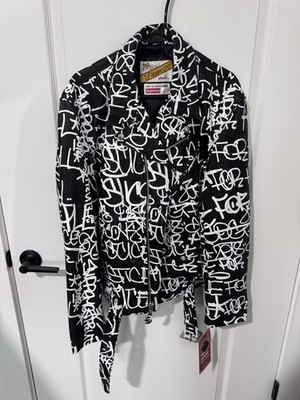 SUPREME COMME DES GARCONS SHIRT SCHOTT PAINTED PERFECTO LEATHER JACKET BLACK XL