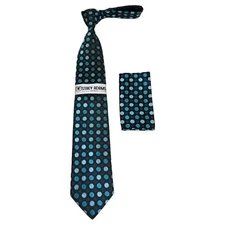 Men's Stacy Adams Necktie and Hankie Set Fancy Design Silky Look SAT34 Teal