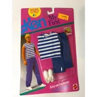 Vintage 1990 My First Ken Easy-on Fashions Mattel 4864 Blue White Striped Outfit