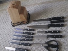 13 Piece Set Pfaltzgraff Knife Block Original Metal Decor Fence w/Black Handles