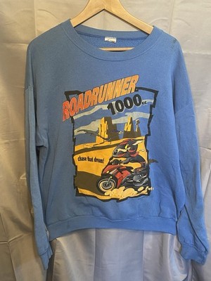 Vintage Road Runner Sweater Men s L Blue Embossed Looney Tunes 90 s Motocross