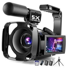 5K Video Camera Camcorder, UHD 64MP Vlogging Camera for YouTube with 3" Black