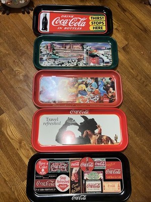 COCA-COLA ''VINTAGE Thirst Stops Here Metal ''SERVING'' TRAY- Lot Of 5 Trays Mixed