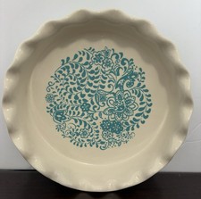 The Pioneer Woman 9" Pie Plate Baking Dish Turquoise Blue Floral Ruffled Crimped