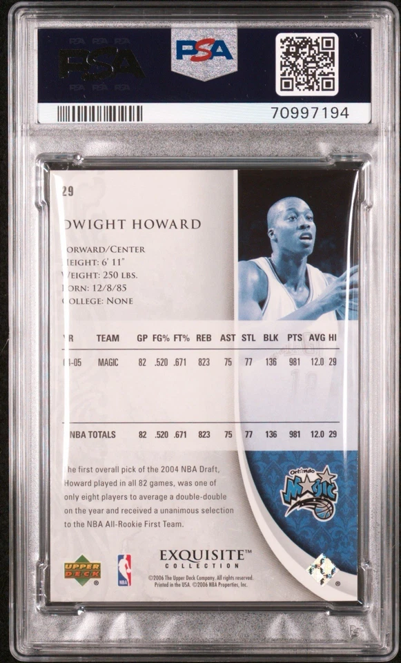 DWIGHT HOWARD 2005-06 UD Upper Deck Exquisite Collection #’d/225 Magic PSA 8 - Image 2 of 2