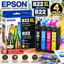 Epson 822XL T822-BCS 4-Pack Ink Cartridges Black Cyan Magenta Yellow Exp: 3/29