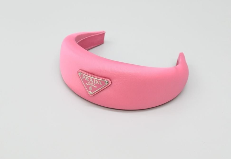Prada Nylon Pink Headband Hair Accessory Triangle Logo Padded