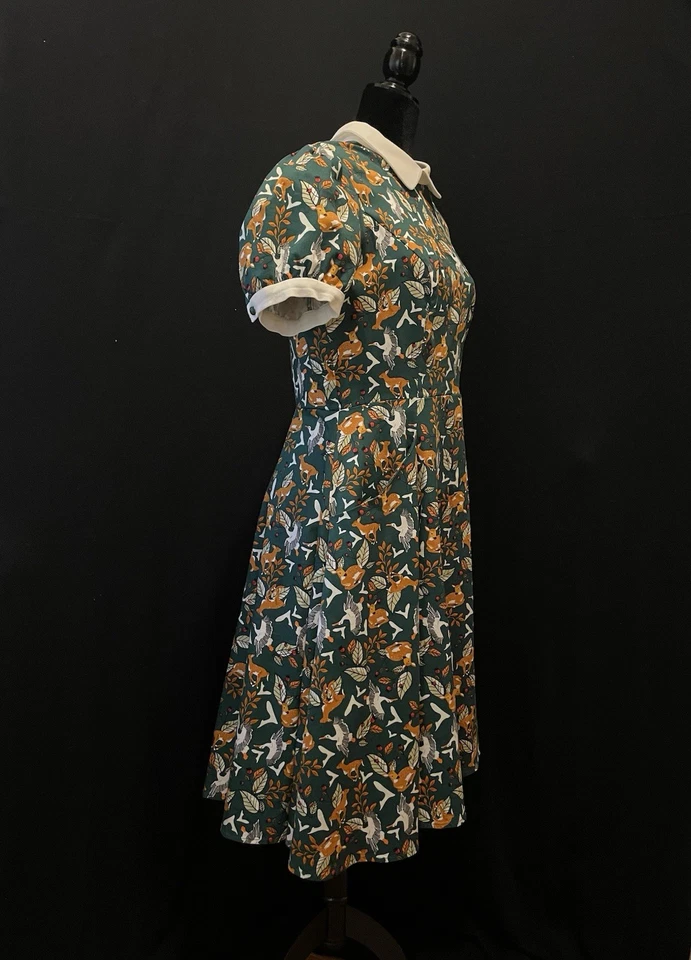 Vestido Columpio Estilo Colección Collectif London Bosque Animales Bolsillos Talla L (US 10) Retro Foto 4 de 4