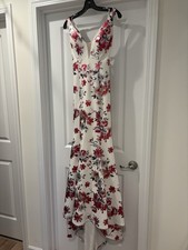 Jovani Floral V-Neck Lace-Up Back Maxi Dress White Multi, Women’s Size 4