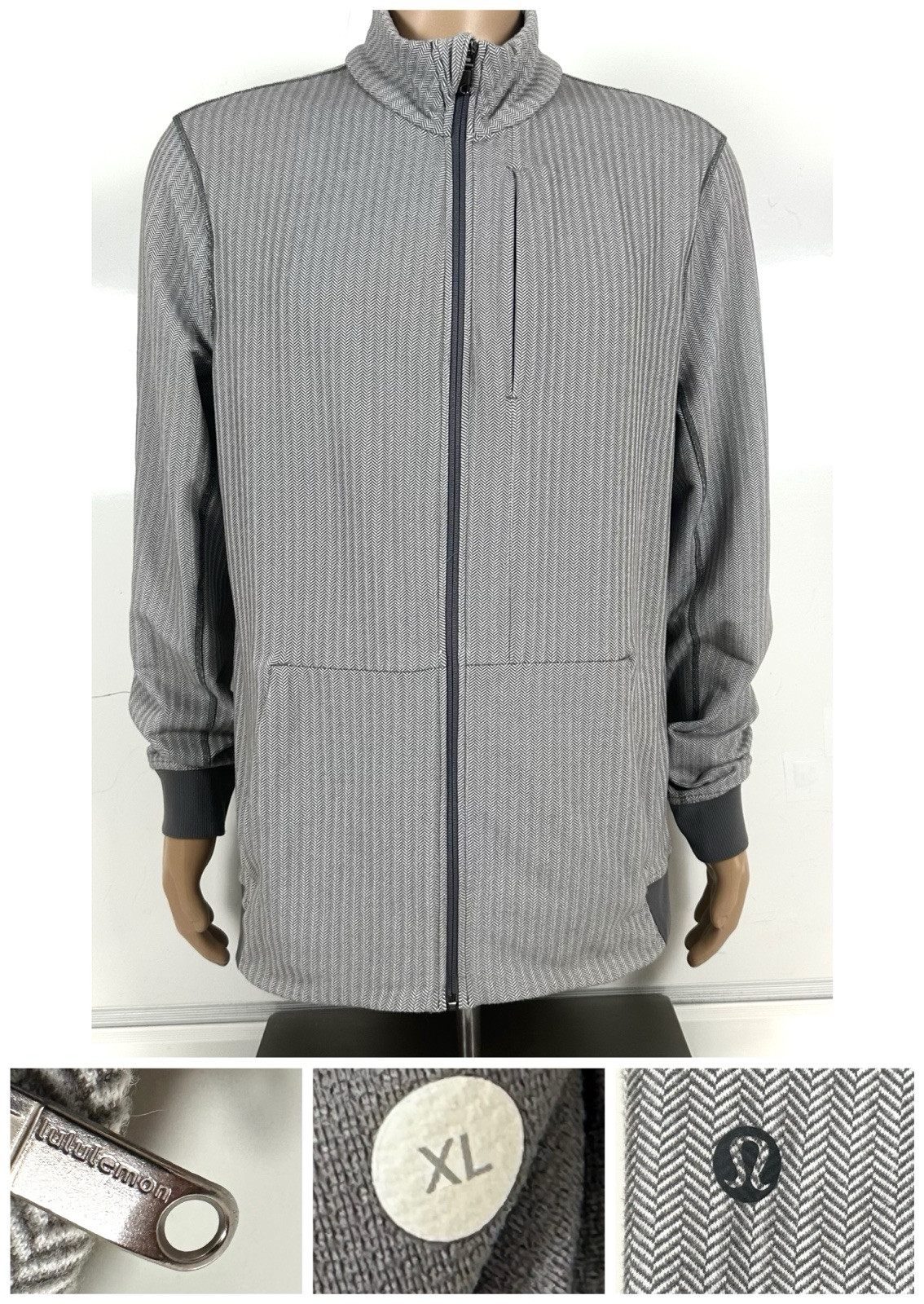 Lululemon Jacket Activewear Gray Herringbone Full… - image 1