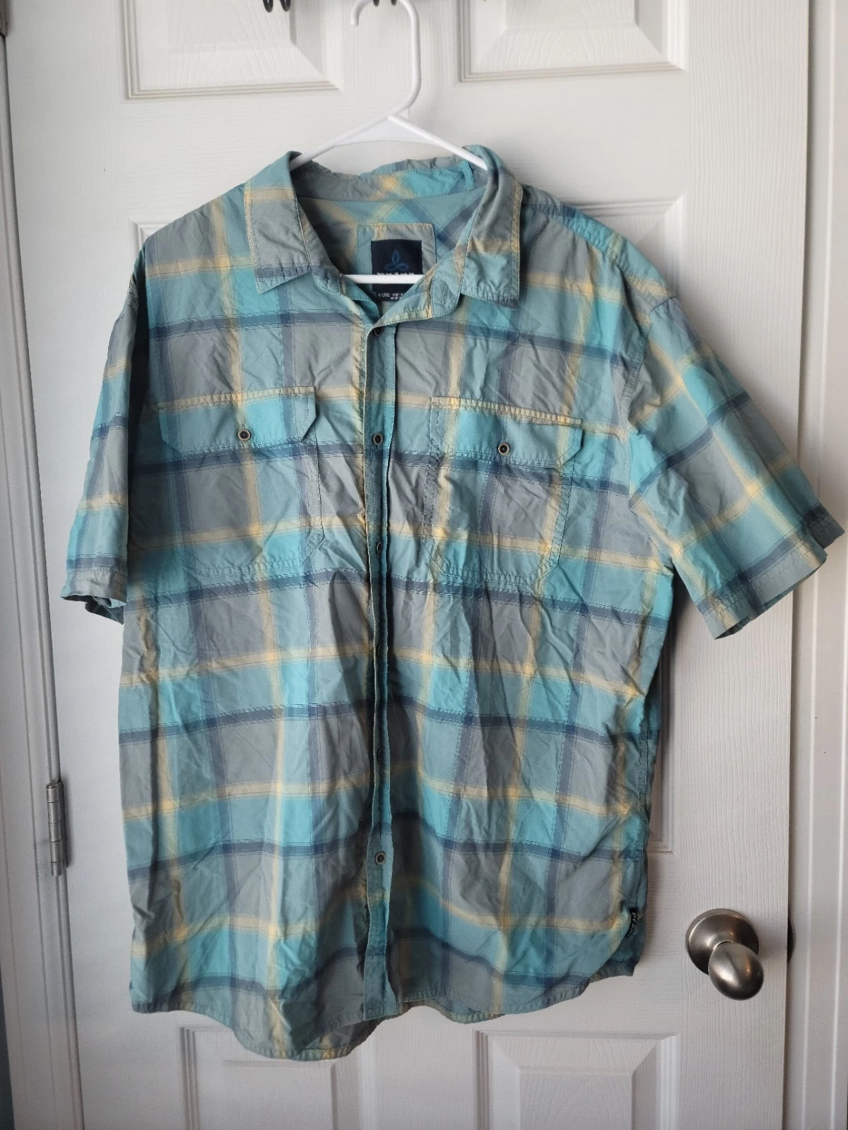 PrAna Mens Short Sleeve Button Up Collared SZXL W/Pockets