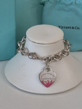 Tiffany  Co Pink Enamel Splash Heart Tag Bracelet