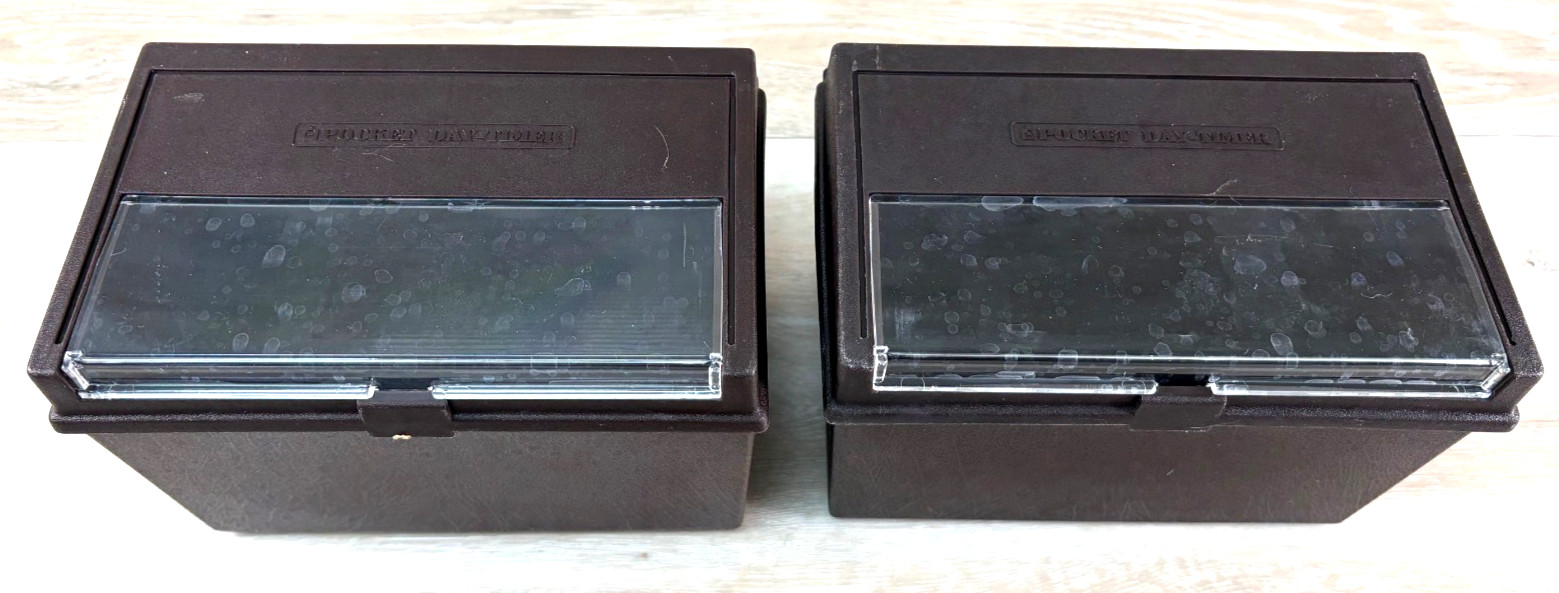 DAY TIMERS Plastic Archive Boxes 7 3/4" x 4 1/2" x 3 3/4" Clear Window Set of 2
