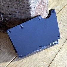 Black Metal Minimalist Card Holder with Money Clip for Men, One Size