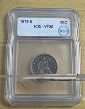 Silver 1875 S 20 Cent Piece US 20c Type Coin ICG VF25