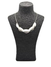 Minimalist Silver Disc Necklace Brushed Metal Overlapping Design 20”