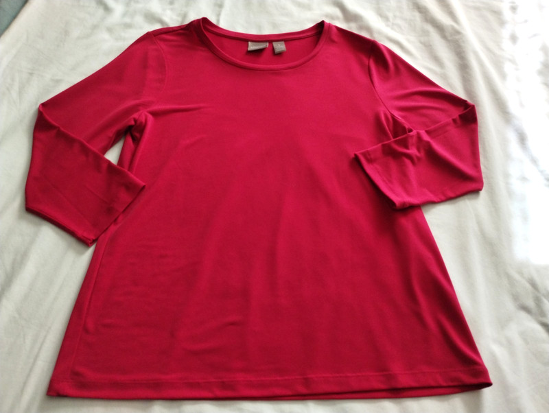 CHICO's Hot Pink 3/4 Sleeve SCOOP Neck Travelers Style Stretch Knit Top Sz 1 (M)