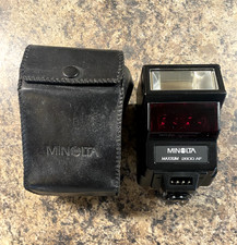 Minolta Maxxum 2800 AF Shoe Mount Flash w/ Black Case For Camera Tested Working