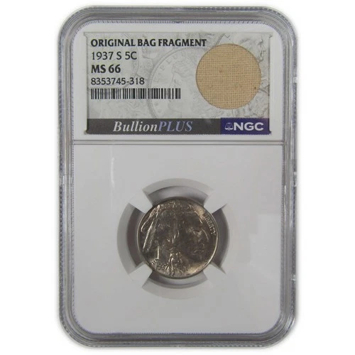1937 S Indian Head Buffalo Nickel MS 66 NGC Bag Fragment SKU:I22667