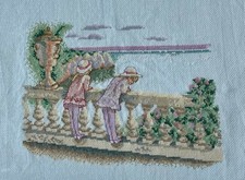 Finished Completed Sea Side Girls Cross Stitch Piece -Stitched 1 Over 1