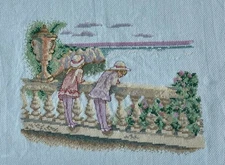 Finished Completed Sea Side Girls Cross Stitch Piece -Stitched 1 Over 1