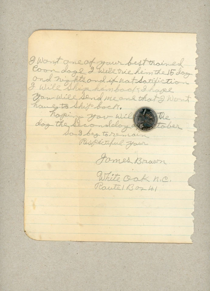 JAMES BROWN, WHITE OAK, NORTH CAROLINA (CDS) - SEPT 1935 ENCLOSURES - Image 3 of 4