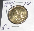 US 1872 , Gold Plated $10 Liberty Head Coin Modern Restrike Token /Coin
