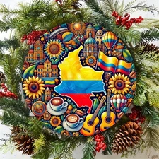 Vibrant Colombian National Symbols Cartoon Aluminum Wall Art