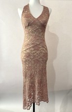 Vintage Y2K Pink Floral Lace Halter Dress Asymmetric Coquette Whimsygoth Midi