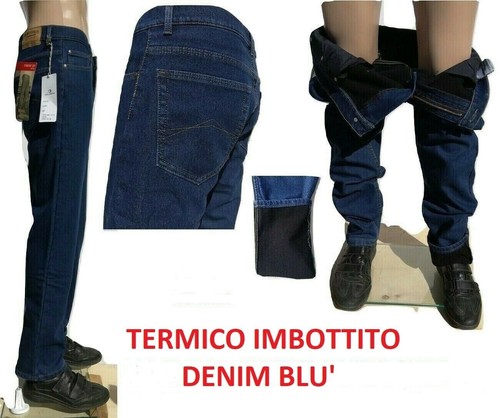 Jeans uomo Termico Felpato Invernale Imbottito In Pile Regular Fit  Elasticizzato | eBay
