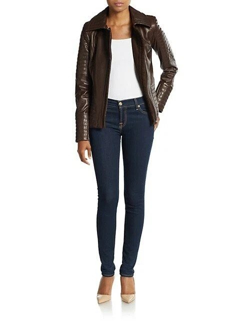 Jaqueta de couro acolchoada preta feminina OSCAR DE LA RENTA TAMANHO 4 - Imagem 4 de 4