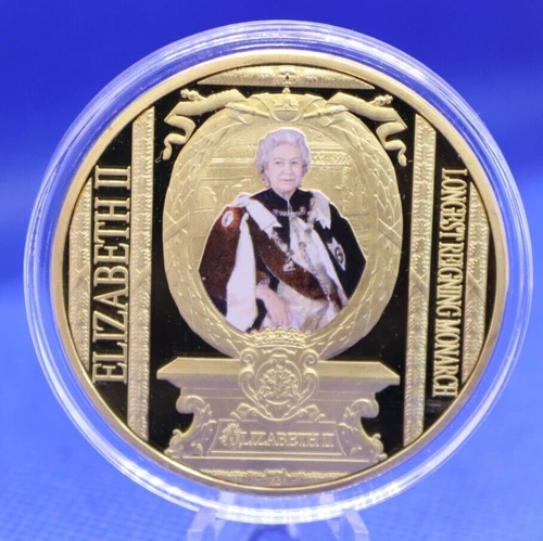 Greatest British Sovereigns Queen Elizabeth II Gold Plated Proof Medal Coin COA