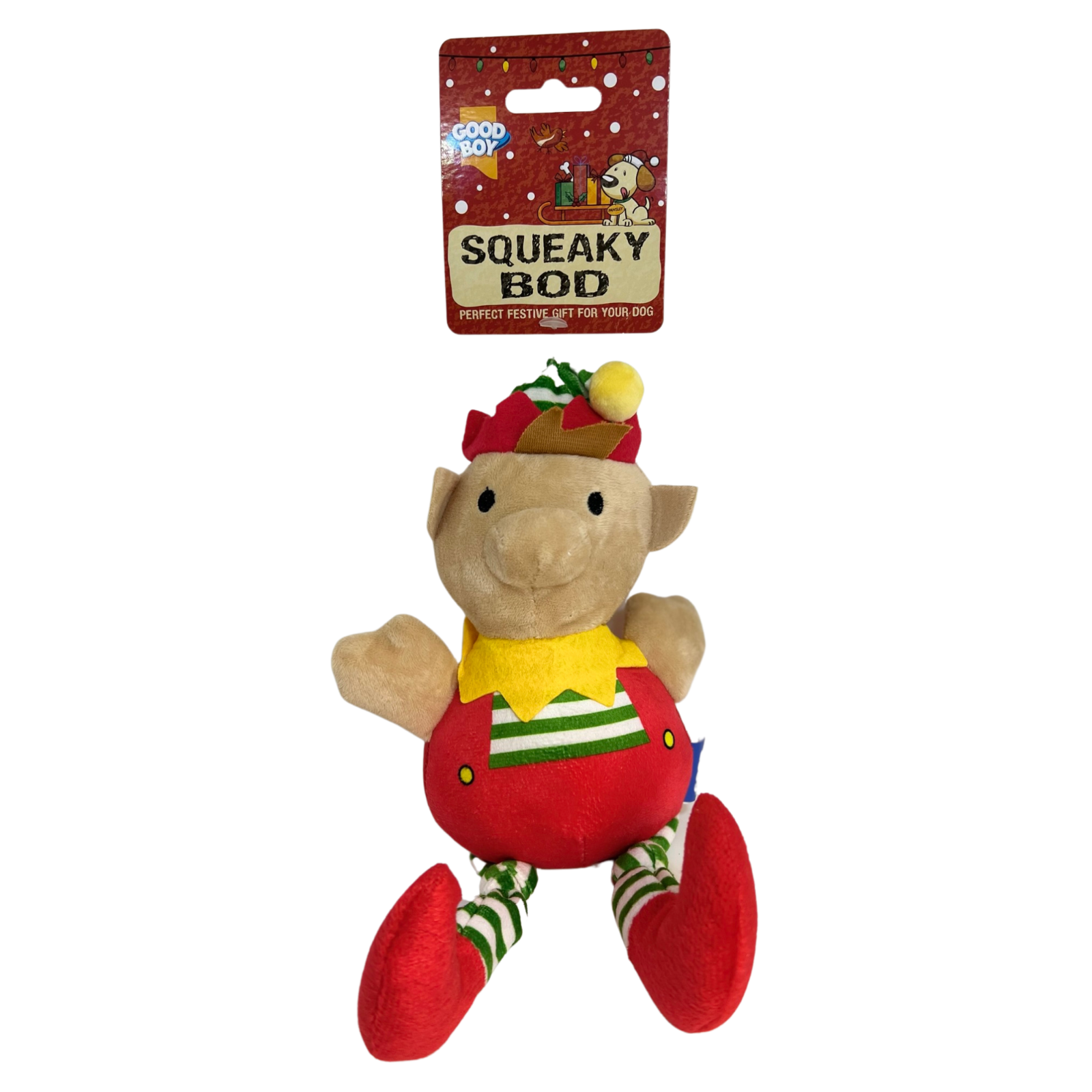Good Boy Elfie Squeaky Dog Toy Plush Cristmas Squeak Pup Toy Fetch Play